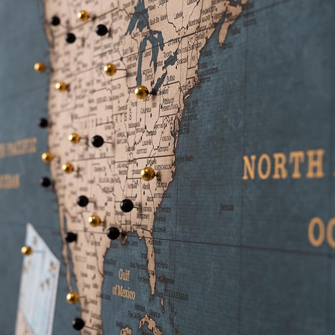 Canvas World Map with Cork Pin Board - English Lettering - Decorative Wall Decoration for All Rooms - Canvas Pictures with World Map Motif (90x60 cm, Pattern 18)