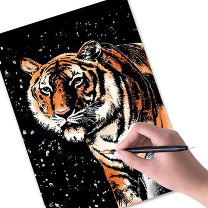 Georgie Porgy Scratch Paper Art A4 Set for Kids Adults Magic Rainbow Scratch Postcards Boards for DIY Arts and Crafts Kits Christmas Birthday Gift with Scratching Tools Kit (Magical Animals)