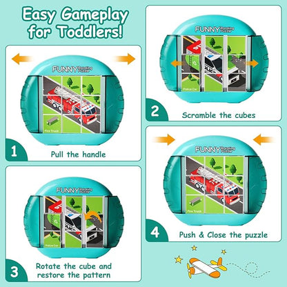 Rotating Puzzle for Kids 3 4 5 6 7 8 Year Old, 4 Puzzles in 1, Toddlers Travel, Car, Airplane, Road Trip Activities, Fine Motor Skills, Fidget, Gift for Boys & Girls Ages 3+(SPV)