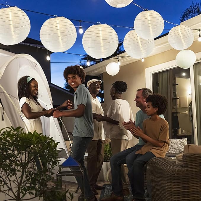 Lantern String Lights Outdoor, 27.5FT White Lantern String Lights Plug in with 10 Nylon Lanterns and G40 LED Bulbs, Hanging Light Strings Waterproof for Indoor Bedroom Outdoor Patio Wedding Party