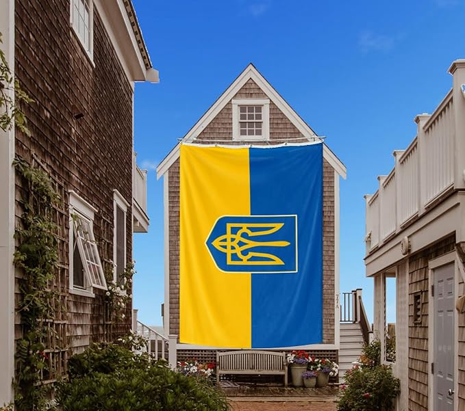 Ukraine Trident Extra Large Flag 12x18FT Giant Ukrainian Coat of Arms National Polyester Banner With 5 Grommets Fade Resistant Vivid Color For Patriotic Festival Events Party Decoration