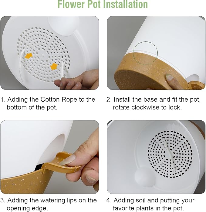 12 inch Large Self Watering Pots for Indoor Outdoor Plants, Flower Plant Pots with Drainage Holes for Garden House Plants, Plastic Planters with Reservoir for Home Plants, White with Brown