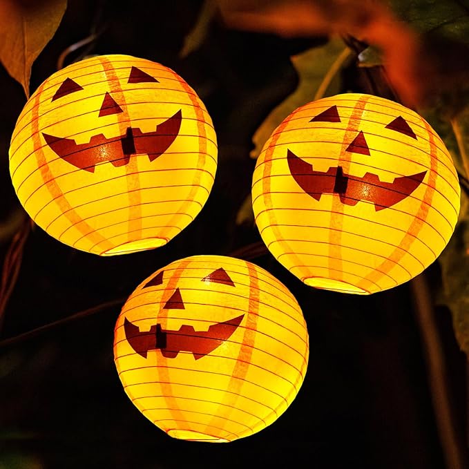 Retisee 20 Pcs 10 Inch Halloween Paper Lanterns Jack O Lantern Pumpkin Halloween Party Decorations Halloween Hanging Pumpkin Decor with Lights Suitable for Indoor Outdoor Yard, Lawn, Garden, Party