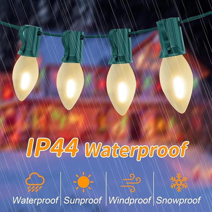 Abeja C7 LED Christmas Lights, 25Ft C7 Frosted White String Lights with 27 Vintage Incandescent Bulbs (E12 Base, 0.6W) Christmas Vintage String Light for Backyard Porch Balcony Party Christmas Decor