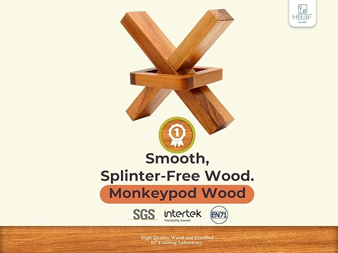 BSIRI Wooden Brain Teasers for Adults Logic Games Gift Puzzle and Mind Teasers for Kids of The Cross Out Tricky Games Wood IQ Puzzles Challenging to Open Trick Lock