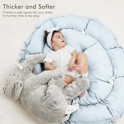 ANGELBLISS 5 in 1 Baby Play Gym Mat, Reversible Tummy Time Mat with 5 Sensory Toys for Stage-Based Developmental, Thick & Large Baby Activity Center from Newborn to Toddler (Light Blue)