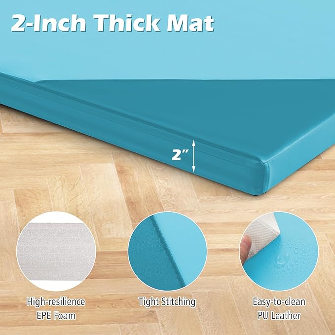 Giantex 4'x10'x 2" Gymnastics Mat, 4-Panel Folding Aerobics Exercise Mat w/Hook & Loop Fastener, Carrying Handle, Portable Tumbling Mat for Stretching Yoga Cheerleading Martial Arts