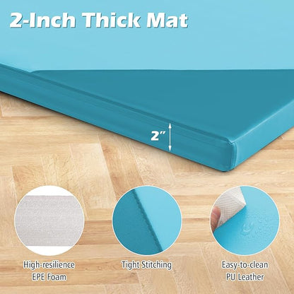 Giantex 4'x10'x 2" Gymnastics Mat, 4-Panel Folding Aerobics Exercise Mat w/Hook & Loop Fastener, Carrying Handle, Portable Tumbling Mat for Stretching Yoga Cheerleading Martial Arts