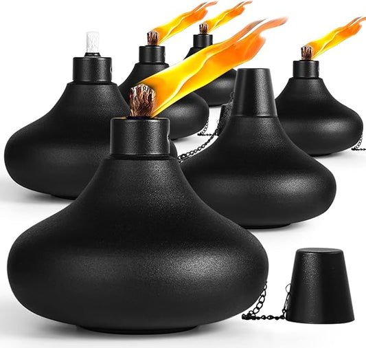 6 Pack Metal Table Top Torches,24.5 oz Citronella Torches for Outside,Refillable Flame Light Torch with Wicks and Covers, Landscape Lanterns Torches for Party, Garden Decor,DIY