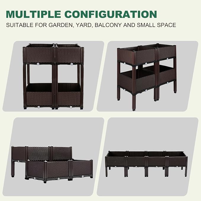 Emalie Raised Garden Beds Elevated Plastic Planter Box with Drainage Plugs Perfect for Vegetables Flowers Herbs Growing Outdoor, 63.0" Lx15.7 Wx16.5 H Brown