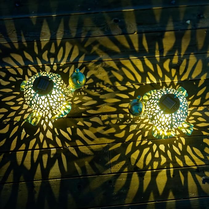 2 Pack Turtle Solar Lanterns Outdoor Waterproof, Metal Table Tortoise Solar Lantern with LED Light for Patio Pathway Garden Decor