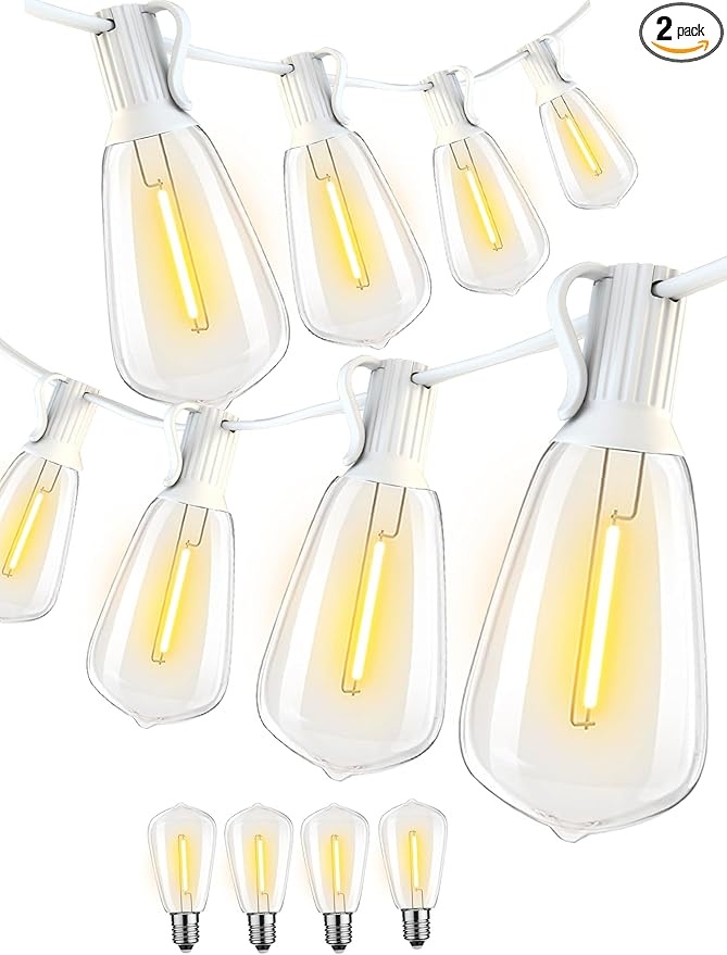 DAMAING Outdoor String Lights 200FT Waterproof,Patio String Lights for Outside with Shatterproof 104 Edison LED Bulbs,Vintage Dimmable Hanging Lights for Christmas,Wedding,2 Pack × 100FT White Cable