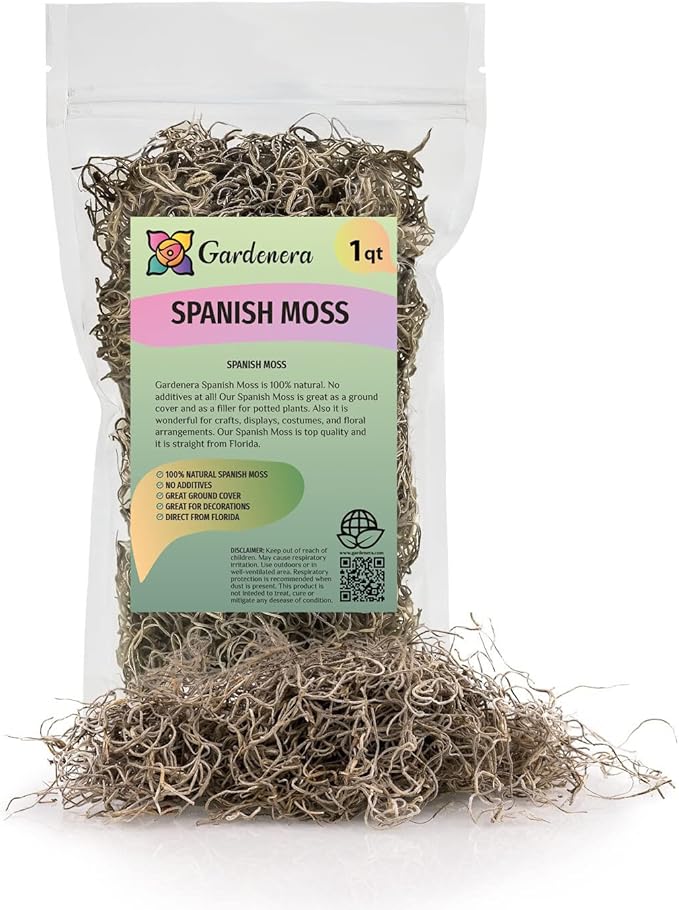 Premium Natural Spanish Moss | Natural Preserved - Great Ground Cover - Filler for Potted Plants - by GARDENERA - 4 Quart Bag