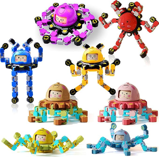 8Pcs Transformable Fidget Spinners for Kids Fidget Toys Teens Adults Sensory Toys with Autism ADHD Stocking Stuffers Bulk Gifts for Boys Girls Party Favors Travel Activities B