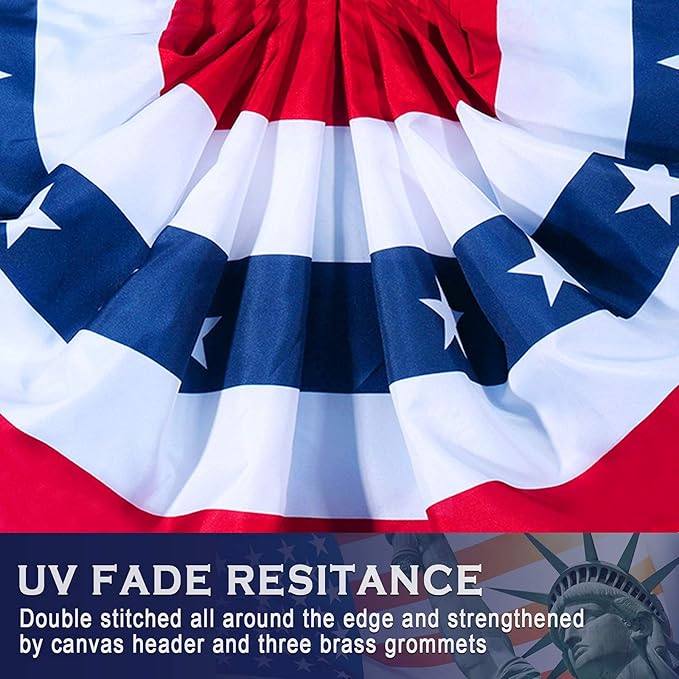 USA Pleated Fan Flag American US Bunting Flag Patriotic Half Fan Banner Flag with Canvas Header and Brass Grommets for 4th of July Memorial Day Indoor Outdoor Decoration (4, 1.5x3 Feet)