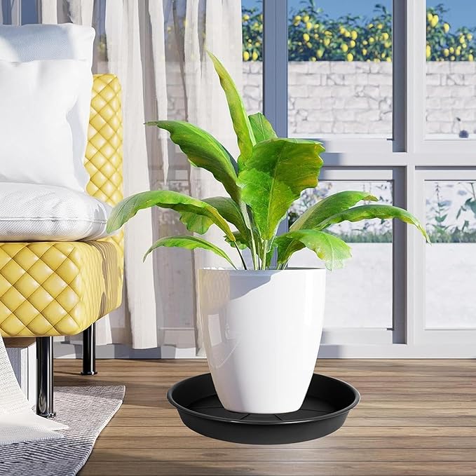 2 Pack of Plant Saucer 10 inch, Black Plastic Flower Plant Pot Saucer, Heavy Duty Plant Drip Trays Saucers for Indoor, Plant Water Tray for Planters