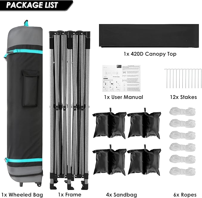 COBIZI 10x20 Heavy Duty Pop up Canopy Tent Easy Up Commercial Outdoor Canopy Wedding Party Tents for Parties All Season Wind & Waterproof Gazebo with Roller Bag,Black(Frame Thickened)