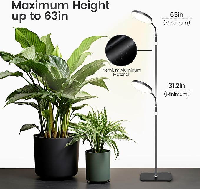 Plant Grow Light, LED Growing Light Full Spectrum for Indoor Plants with Brightness Settings,Height Adjustable, Automatic Timer, 5V Low Safe Voltage,Idea for for Large Tall Small Plants