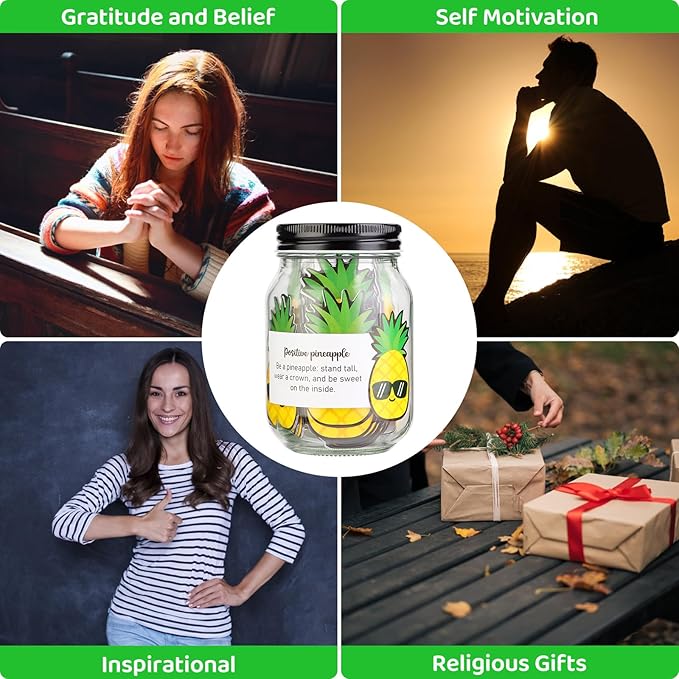 60 PCS Positive Pineapple Cards Jar, Emotional Support Jar, Pineapple Affirmation Cards, Inspirational Gifts for Women, Cheer Up Gifts, Unique Positive Gift for Women, Teen Girl