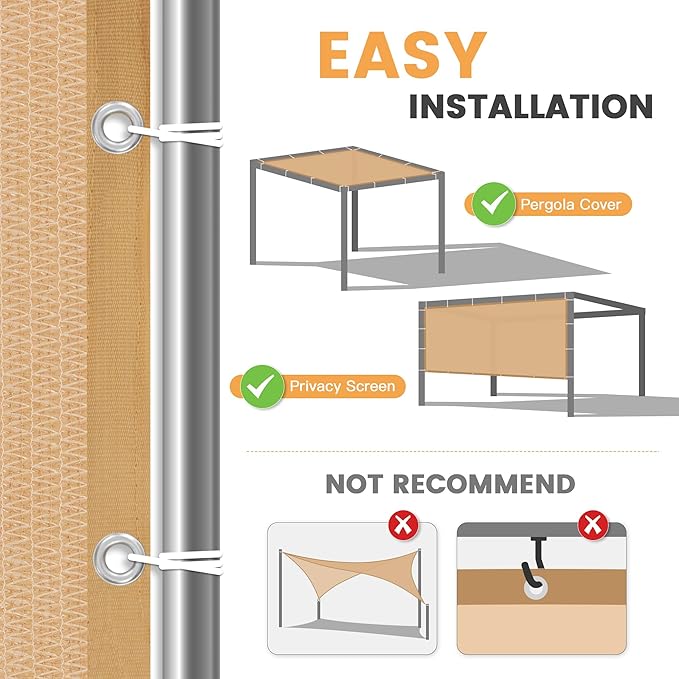 VICLLAX Shade Fabric Sun Shade Cloth with Every 2 FT Grommets for Patio Garden Pergola Cover Canopy 4x9 FT, Wheat