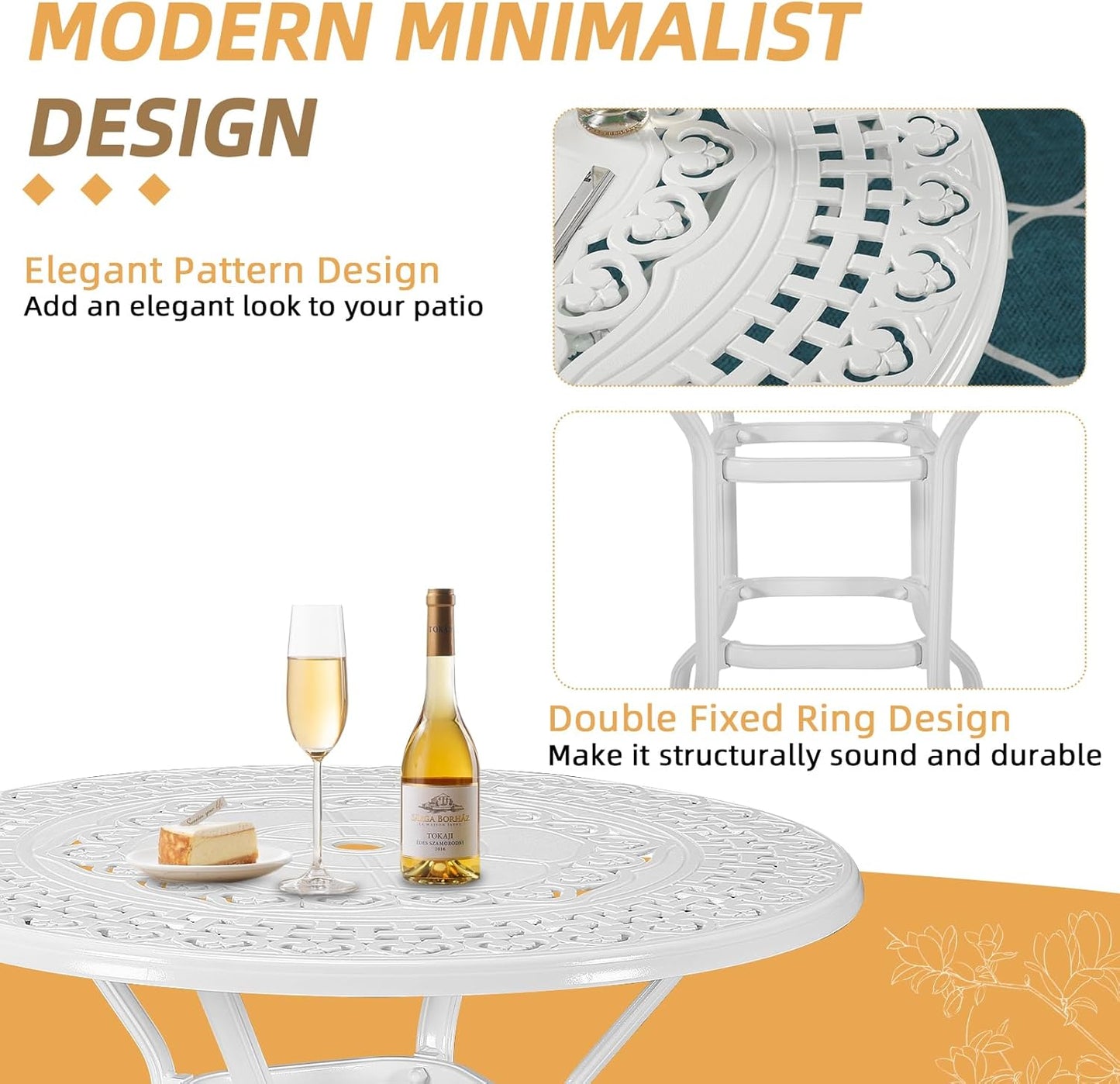 5 Pieces Patio Swivel Bar Set, Patio Bar Table and Chairs Set, All-Weather Cast Aluminum Outdoor Swivel Bar Stools of 4 and 38.5" Round Bar Table, High Top Bistro Set for Deck, Pool, White