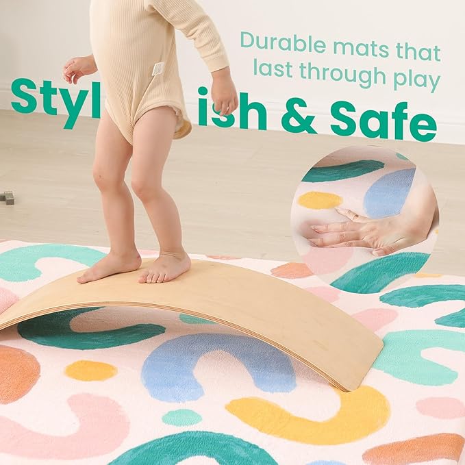 Baby Play Mat for Floor,1.3" Thick Cushioned Playpen Mat 50"x50",Extra Soft Elasti-Foam,Water Repellent Coral Velvet,Non-Slip for Crawling&Tummy Time,Infant Toddler Kids Nursery Rug(Doodle)