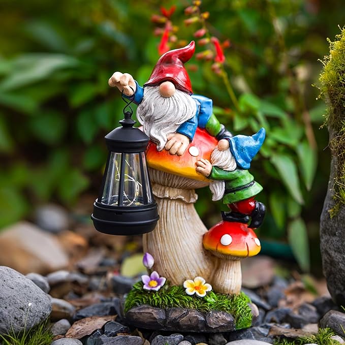 C&Y&G&X Solar Garden Gnome Statue - Waterproof Outdoor Mushroom Decor with Solar Lantern LED Lights for Yard, Lawn, Patio – Ideal Gifts for Mom Grandma Women Wife Sister