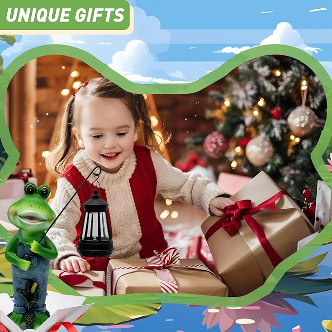 Solar Lantern Garden Statues Decor, Outdoor Frog Figurine Lights for Yard Patio Decoration - Unique Christmas Housewarming Gift for Grandma Wowen Mom