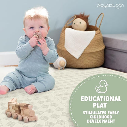 Play Platoon Large Kids Mats for Floors, 9 Tile 72 x 72 inch, Extra-Thick Interlocking Tiles, 24 x 24 in. Puzzle Mat Pieces with Border, Non-Toxic, Neutral Playmat Rug for Toddlers & Children