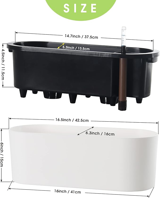 SAROSORA 16" Oval Self Watering Planter with Water Level Indicators for Plants & Flower Home Garden Outdoor Indoor Succulent | Herb pots | Window Box (1, Oval, White)