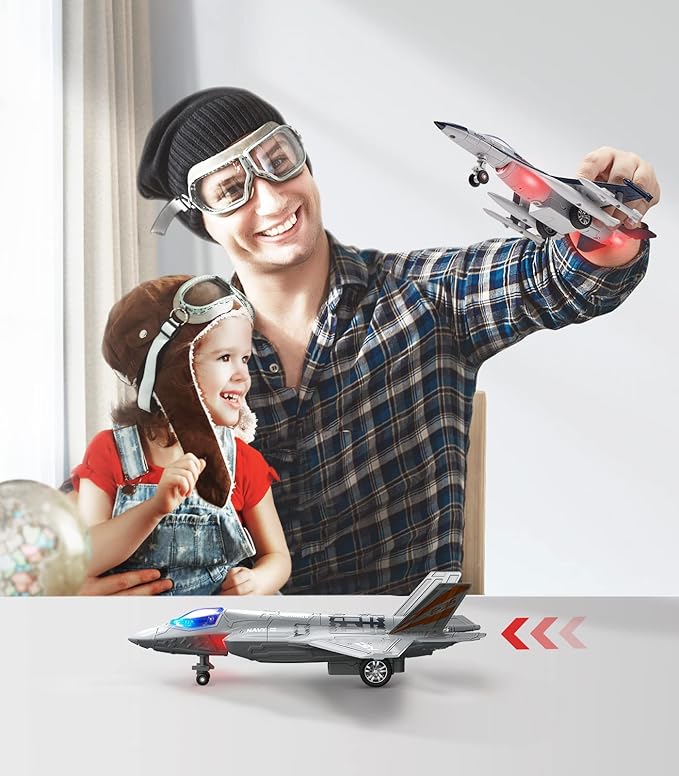 Geyiie Airplane Toy for Kids 3-8, Alloy Fighter Jet Toy Plane with Lights and Sounds, Durable Diecast Metal Airplane Model, Birthday for Boys and Girls