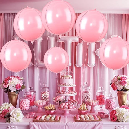 Giant 4D Foil Balloons, 6Pcs Large Metallic Pastel Pink Round Balloons, 22 Inch Big Round Foil Balloon for Pink Birthday Party Baby Shower Wedding Decorations
