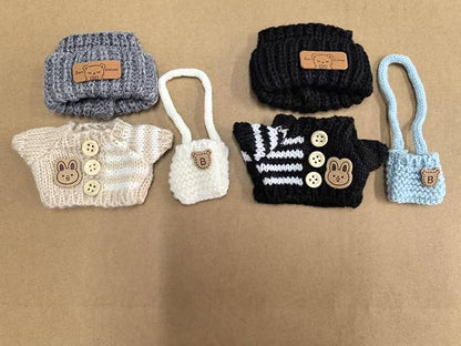 (4 Pack) Clothes for Labubu Doll(NO Doll),Premium Clothes for Dolls Accessories,Handcrafted Crochet 3 Pieces Outfit Set Suitable for Labubu15&17cm,Adorable Dress-Up Accessories for Labubu