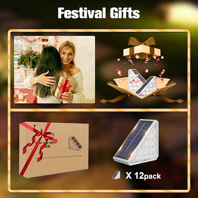 VOLISUN Solar Step Lights for Outside 12 Pack, Solar Stair Lights Outdoor Waterproof IP67, LED Outdoor Step Lights, Outdoor Stair Lights Decor for Deck, Front Step, Front Porch and Patio (Warm White)