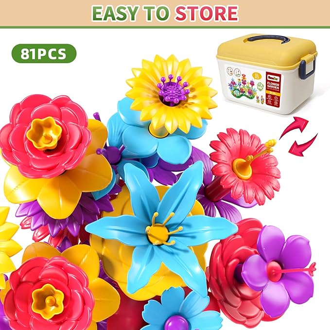 Girl Toys for 2 3 4 5 6 Year Old Girls Birthday Gift, Flower Garden Building Toys Set for Girls Toddlers Kids Ages 3-5, Building Educational Stem Toys