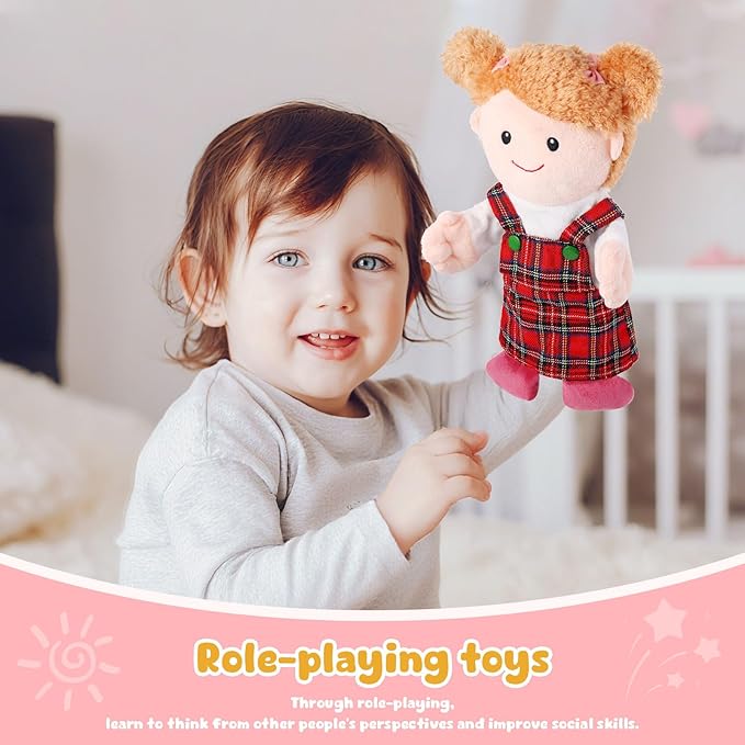 1 Pcs Family Hand Puppets 13 Inch Grandparents, Mom & Dad, Brother & Sister Plush Hand Puppet Toys Role-Play Toy Puppets for Kids Storytelling Imaginative Pretend Play Teaching Preschool(Sister A)