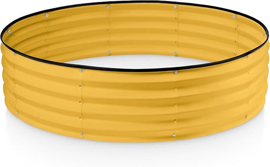 Round Galvanized Raised Garden Bed // 4×4×1 ft Galvanized Raised Garden Beds Outdoor for Gardening, Vegetables, Flowers // Patented Tool-Free Design Round Planter (Yellow)