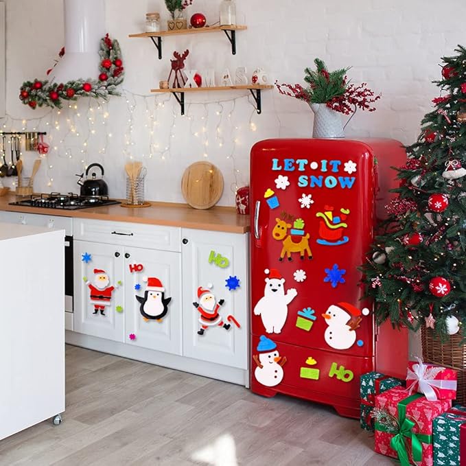 XIMISHOP 6pcs Christmas Gel Clings: Xmas Santa Claus Snowman Snowflake Penguin Window Decors