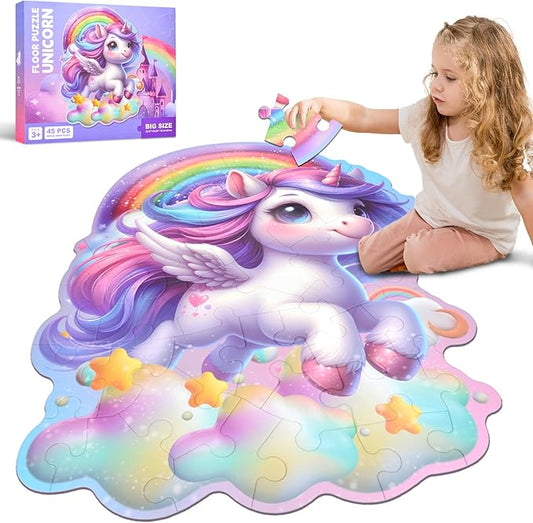 45 Pcs Unicorn Floor Puzzle for Kids Ages 3-6 Years Old- Large Toddler Puzzles Set, Educational Unicorn Activity Toys for 3 4 5 6 7 8 Girls Boys, Christmas Birthday Day Gifts Ideas
