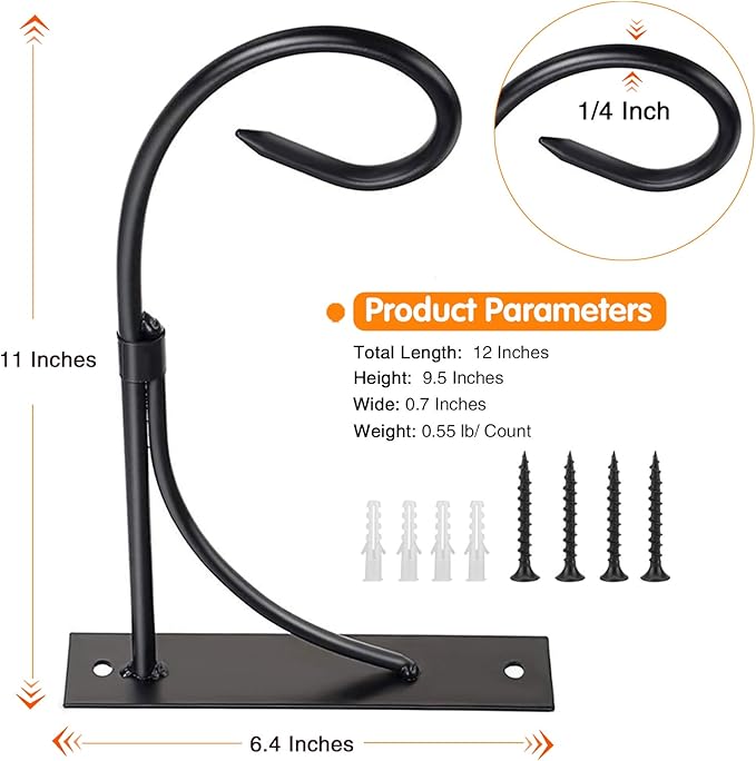 Wall Mount Plant Hanging Bracket, 11 Inches Hanging Plant Hook, Heavy Duty Rustic Decorative Metal Plant Hanger for Hanging Plant Flower Lantern Bird Feeder Wind Chimes (Set of 2)