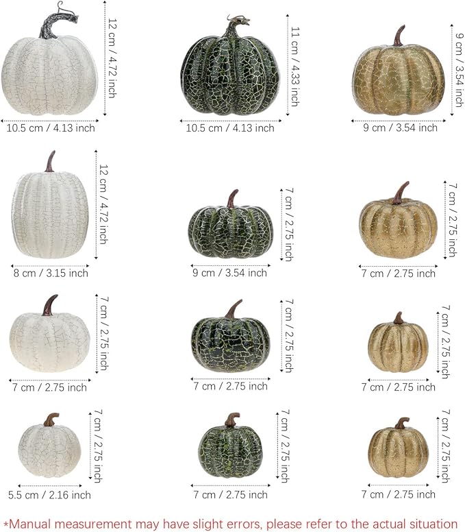 12 Pcs Pumpkin Decor,Fall Decorations for Home,Metal Cracked Design Foam Pumpkins for Thanksgiving Halloween Table Centerpiece Decor,Autumn Harvest Outdoor Pumpkins for Porch
