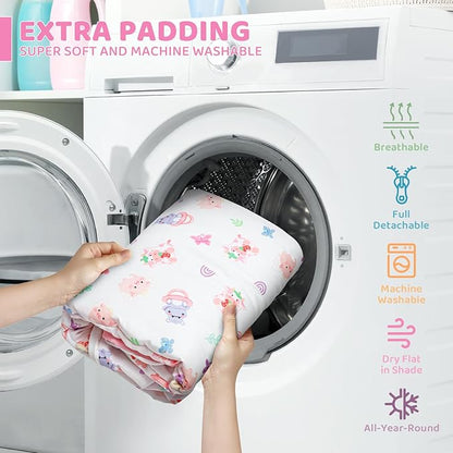 Pink Baby Play Mat, 7-in-1 Tummy Time Activity Gym Mat for Sensory and Motor Development, Washable Baby Lounger, Portable Newborn Nest for Home & Travel, Babies Gift for Infant 0-3-6-9-12-18 Months