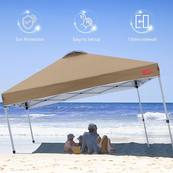 MASTERCANOPY Durable Pop-up Canopy Tent with 1 Sidewall (6.6'x6.6',Khaki)