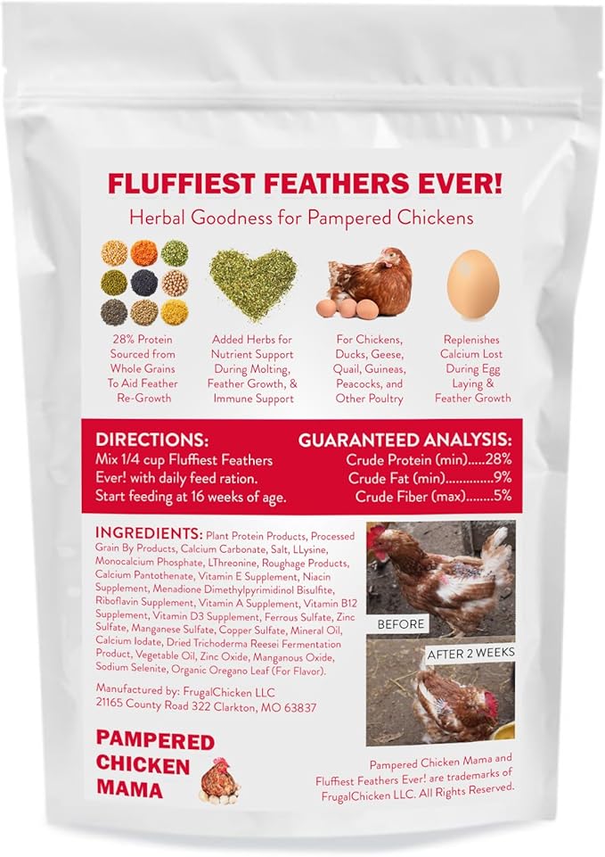 Pampered Chicken Mama Molting Supplement for Chickens: Fluffiest Feathers Ever Backyard Chicken Feed and Supplies for Hens (2 pounds)