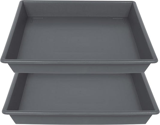 Square Plant Saucer 18 Inch 2 Pack, Large Plant Trays for Pots Heavy Duty Gray Plastic Plant Saucers for Indoors Outdoors, Flower Pot Plant Drip Trays No Holes Plant Lover Gardening Gifts
