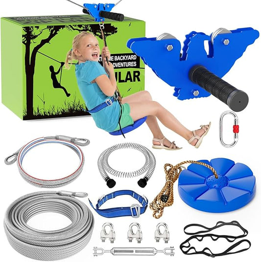 X XBEN 200FT Zip line Kits for Backyard, Zip Lines for Boys, Kids, Included Swing Seat, Ziplines Brake, and Steel Trolley, Outdoor Playground Equipment