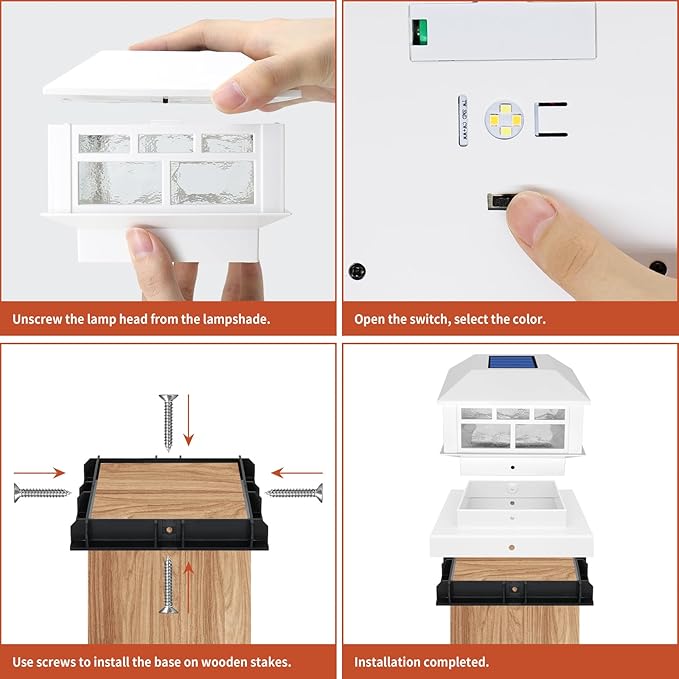 Solar Post Lights Outdoor, 20LM Fence Post Cap Lights, Waterproof, 2 Light Modes, Fit 3.5x3.5in 4x4in 5x5in Wooden Post, Solar Power Deck Lights for Garden Deck Patio Decoration(White 2Pack)