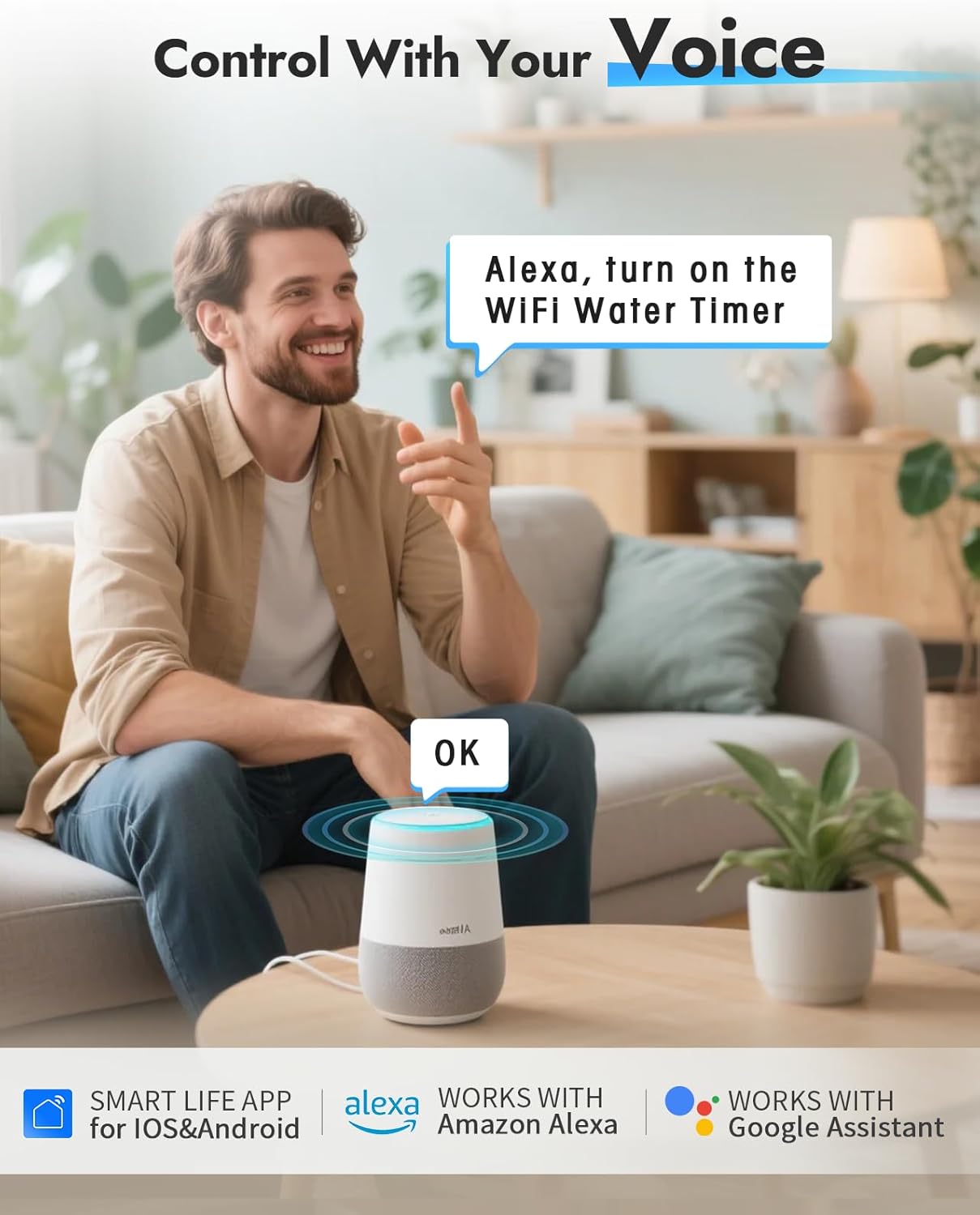 WiFi Sprinkler Timer, WiFi Water Timer for Garden, Smart Hose Timers with Hub Support 2.4GHz, App/Voice Control Work with Alexa & Google Assistant, Rain Delay & Manual Watering,for Yard Lawn Plant