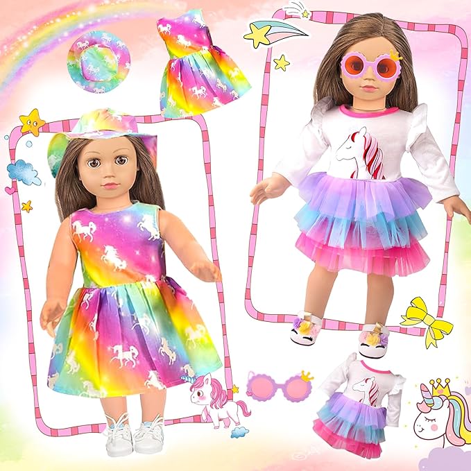 American Doll Clothes Gift for 18 Inch Doll Clothes and Accessories, 8 Complete Sets of Clothing for Birthday (NO Doll)