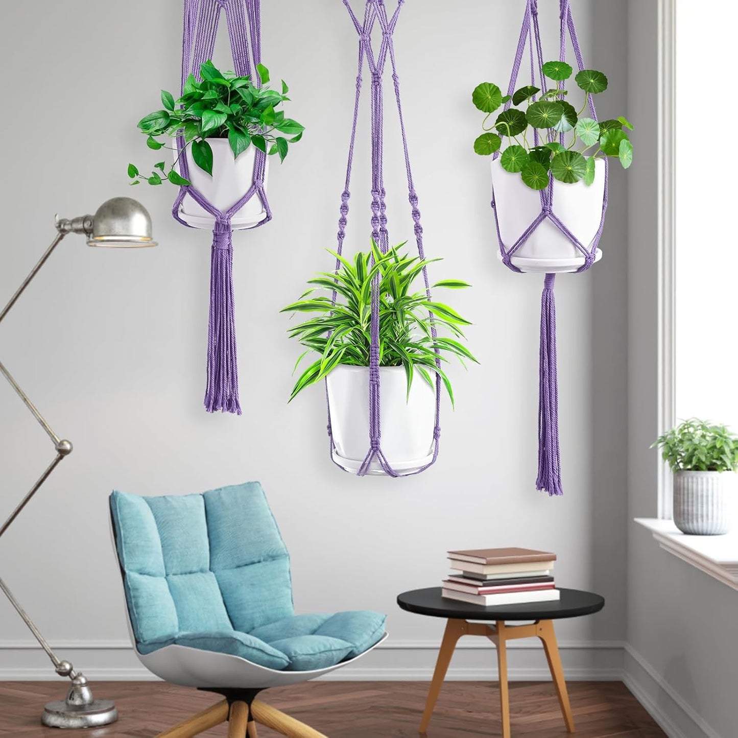 Macrame Plant Hangers, 6Pack Hanging Planters for Indoor Plants w/ 6 Set Hangers Kit Handmade Macromay Plant Hangers Indoor Flower Pots Holder Stand for Boho Home Décor (POTS NOT Included)
